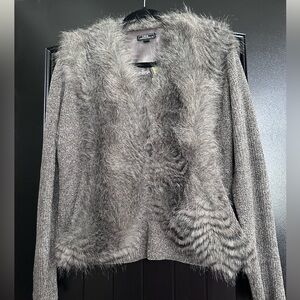 Lisa International Gray Faux Fur Cardigan